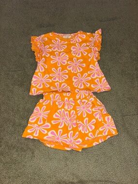 Jessica Simpson Orange and Pink Floral Two-Piece Kids Matching Set
